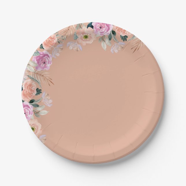 Dusty Rose floral retro (no text)  Paper Plate (Front)