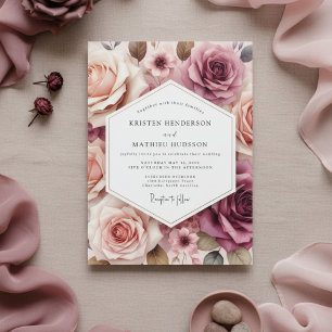 Dusty Rose Floral Romance Wedding Invitation