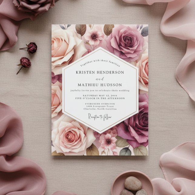 Dusty Rose Floral Romance Wedding Invitation (Creator Uploaded)