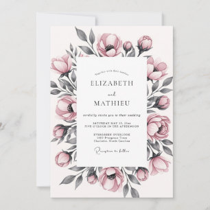 Dusty Rose Floral Romantic Wedding Invitation