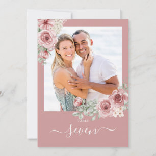Dusty Rose Floral Roses Photo Table Number