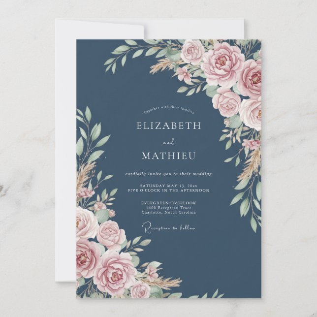 Dusty Rose Floral Rustic Wedding Invitation (Front)