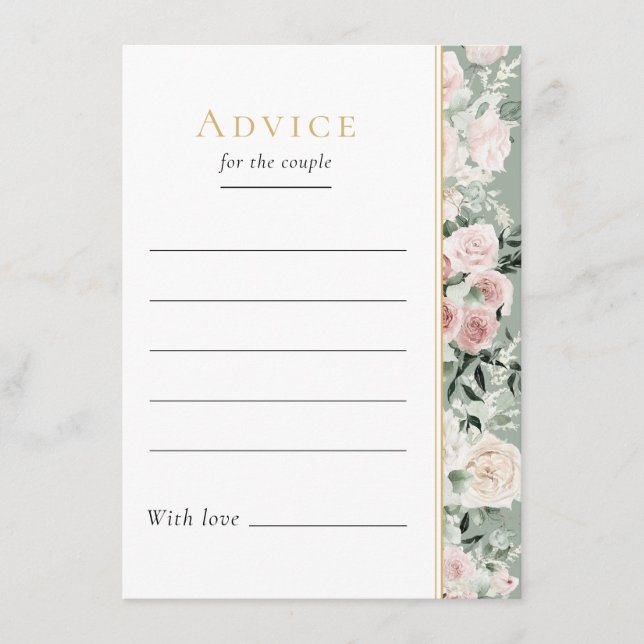 Dusty Rose Floral Sage Green Wedding Advice Card (Front)