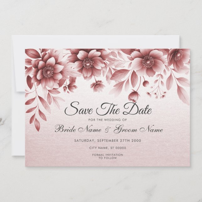 Dusty Rose Floral Save The Date (Front)