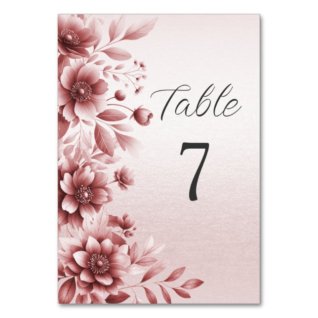 Dusty Rose Floral Table Number (Front)