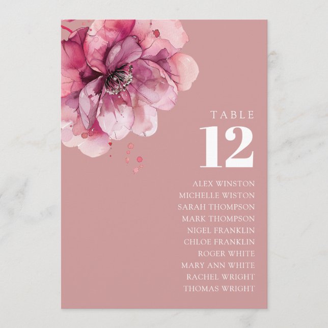 Dusty Rose Floral Table Number Seating Chart (Front)