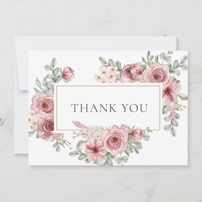 Dusty Rose Floral Thank You Card (Front)