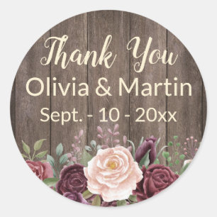 Dusty Rose Floral Vintage Wood Classic Round Sticker