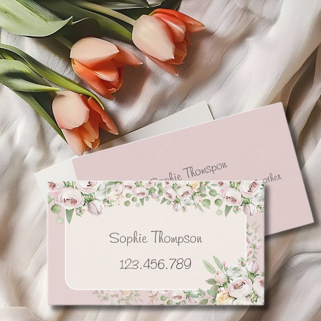 Dusty rose floral watercolor business card (Creator Uploaded)