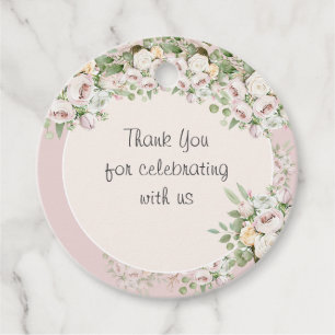 Dusty rose floral watercolor thank you favour tags