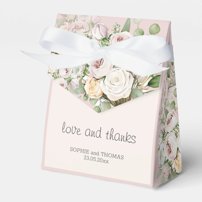 Dusty rose floral watercolor wedding favour box (Front Side)