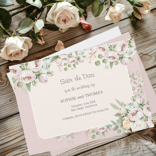 Dusty rose floral watercolor wedding save the date
