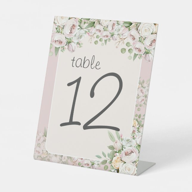 Dusty rose floral watercolor wedding table pedestal sign (Front)