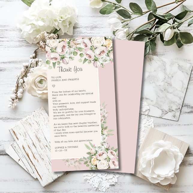 Dusty rose floral watercolor wedding thank you card (Creator Uploaded)