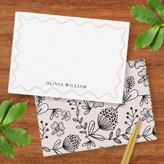 Dusty Rose Floral Wavy Border Personalised Card