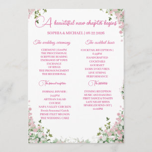 Dusty Rose Floral Wedding Ceremony Itinerary Cards
