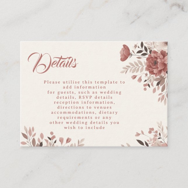 Dusty Rose Floral Wedding Enclosure Card (Front)