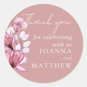Dusty Rose Floral Wedding Favour Thank You Classic Round Sticker