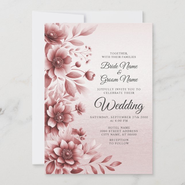 Dusty Rose Floral Wedding Invitation (Front)