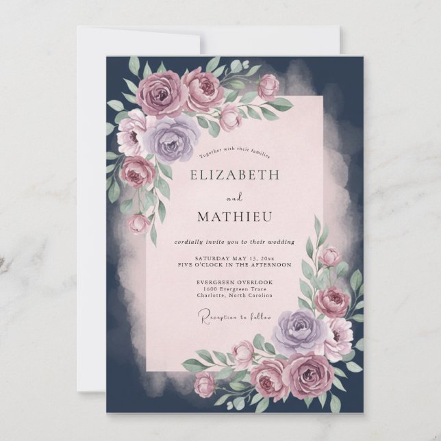 Dusty Rose Floral Wedding Invitation (Front)