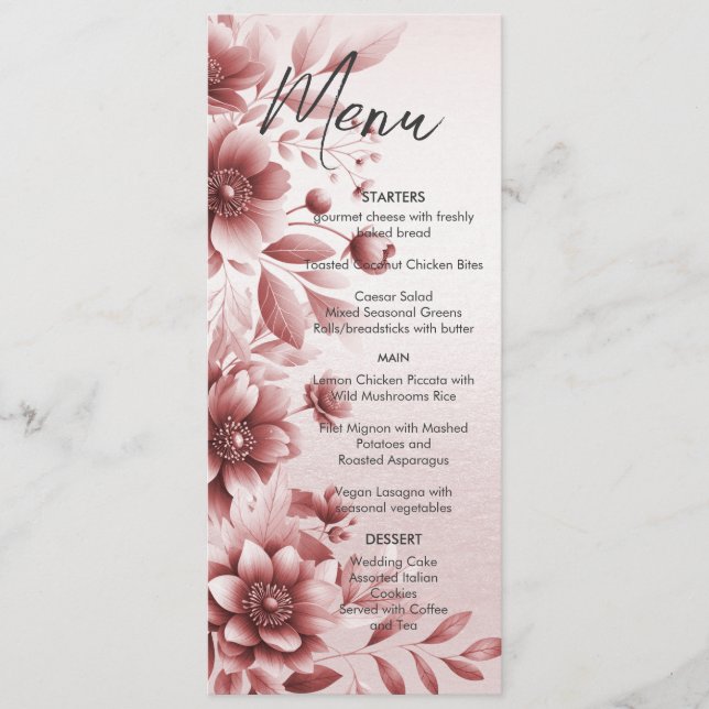 Dusty Rose Floral Wedding Menu (Front)