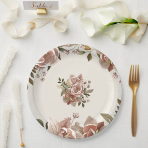 Dusty Rose Floral Wedding Paper Plate