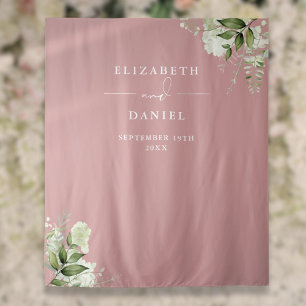 Dusty Rose Floral Wedding Photo Booth Backdrop Tapestry