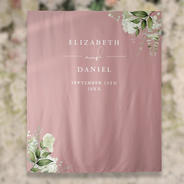Dusty Rose Floral Wedding Photo Booth Backdrop Tapestry (Dusty Rose Floral Wedding Photo Booth Backdrop)