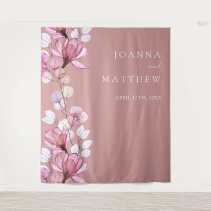 Dusty Rose Floral Wedding Photo Booth Backdrop Tapestry