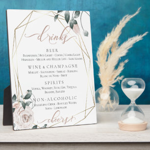 Dusty Rose Floral Wedding Reception Bar Menu Plaque