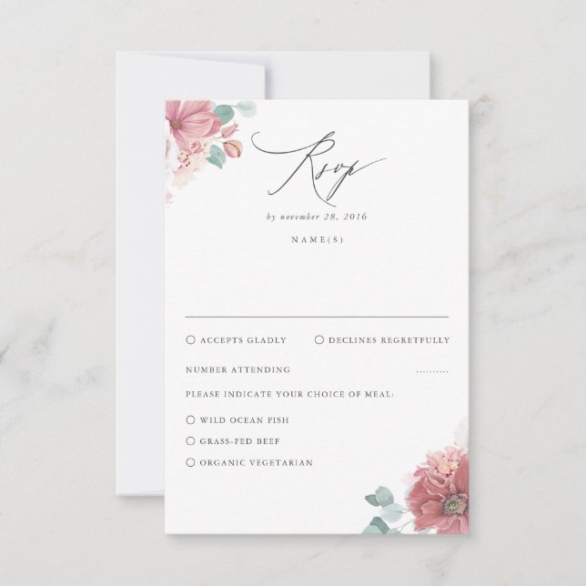 Dusty Rose Floral Wedding RSVP (Front)