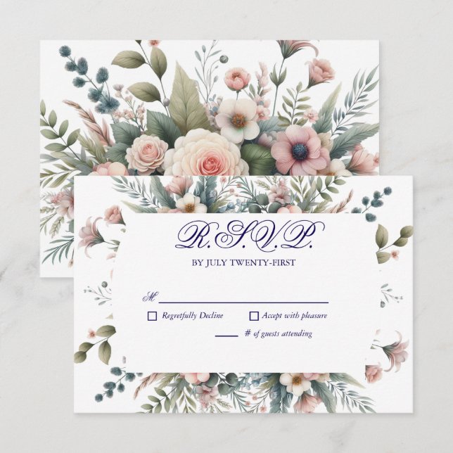 Dusty Rose Floral Wedding RSVP Botanical Reply Card (Front/Back)