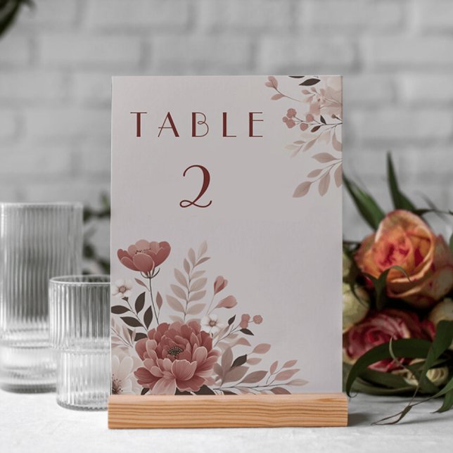 Dusty Rose Floral Wedding Table Number (Creator Uploaded)