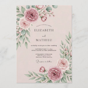 Dusty Rose Floral Whimsy Wedding Invitation