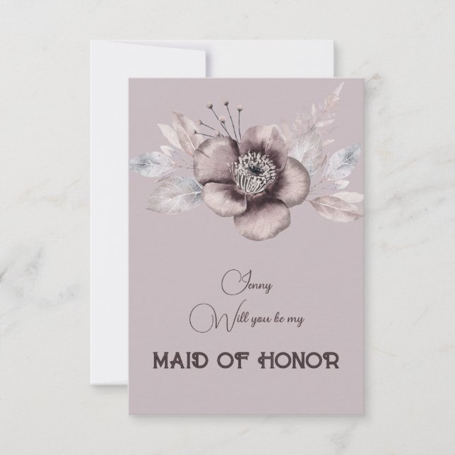 Dusty Rose Floral Will You Be My Maid of Honour Invitation (Front)