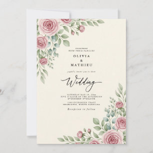 Dusty Rose Floral Woodland Wedding Invitation