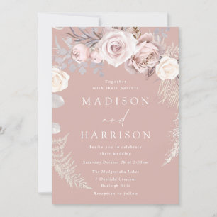 Dusty Rose Floral Wreath Beautiful Wedding Invitation