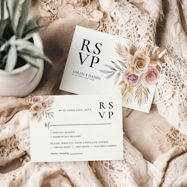 Dusty Rose Floral Wreath Wedding RSVP Card (Creator Uploaded)