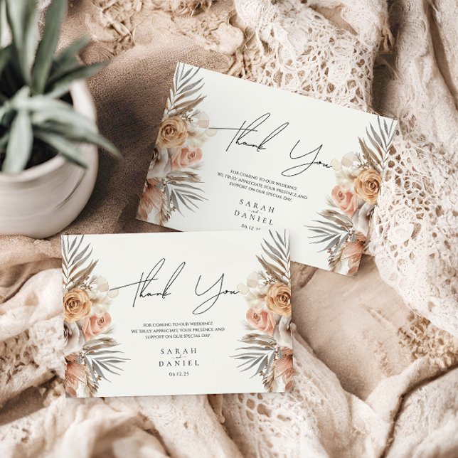 Dusty Rose Floral Wreath Wedding Thank You Card (Creator Uploaded)