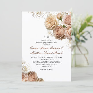 Dusty Rose Florals All in One Wedding Invitation