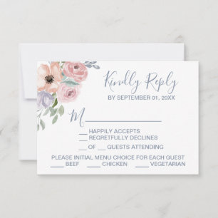 Dusty Rose Florals Menu Choice RSVP Card