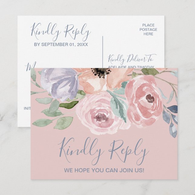 Dusty Rose Florals Menu Choice RSVP Postcard (Front/Back)