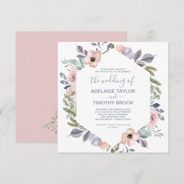 Dusty Rose Florals Square The Wedding Of Invitation (Front/Back)