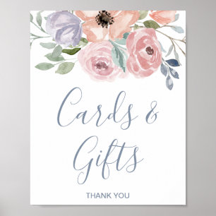 Dusty Rose Florals Wedding Cards and Gifts Sign
