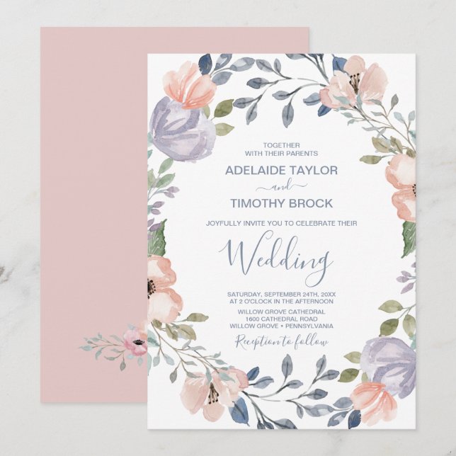 Dusty Rose Florals Wedding Invitation (Front/Back)
