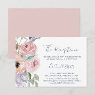 Dusty Rose Florals Wedding Reception Card