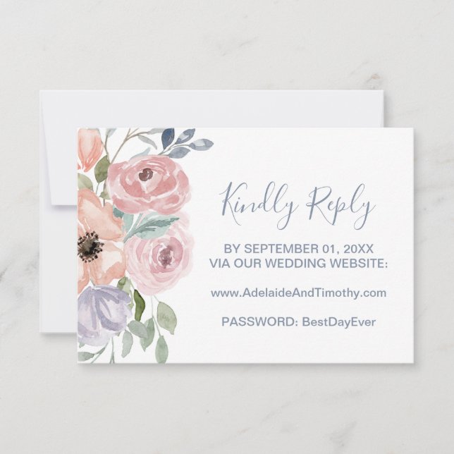Dusty Rose Florals Wedding Website RSVP Card (Front)