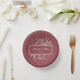 Dusty Rose Flourish Wedding Shower Paper Bowls Paper Plate