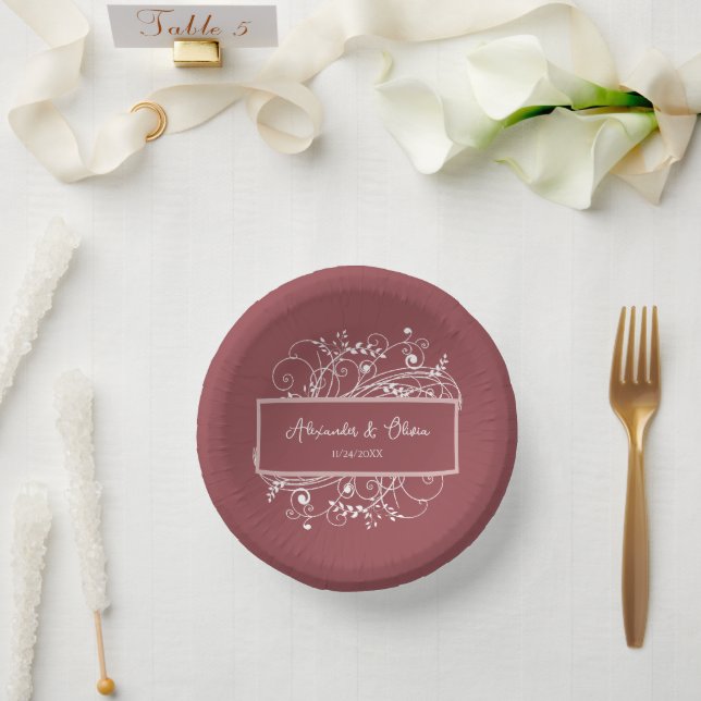 Dusty Rose Flourish Wedding Shower Paper Bowls Paper Plate (Wedding)