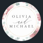 Dusty Rose Flowers and Gold Frame Elegant Wedding Classic Round Sticker<br><div class="desc">Dusty rose floral wedding stickers</div>